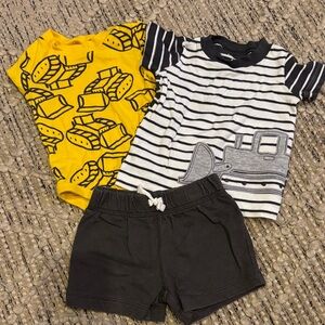 Carter's Yellow 6 month lot Construction Set-summer,shorts,shirts